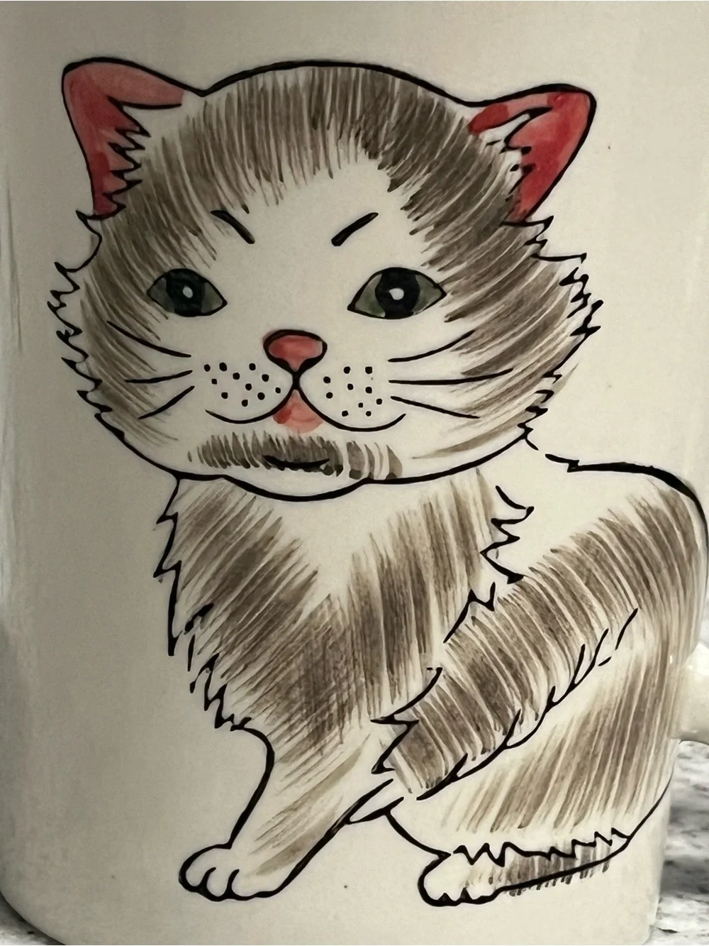 Pier 1 Imports Hand Painted Gray Cat Stoneware Coffee Mug Tail Handle 12 oz